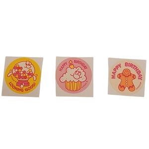 3 Vintage Scratch N Sniff Sticker Set Trend Happy Birthday Cupcake Bubblegum
